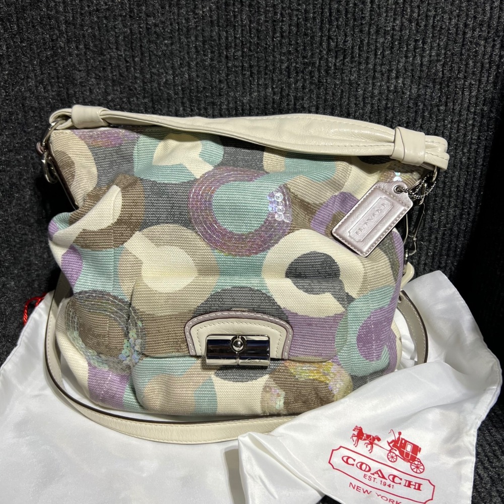 Coach Kristen OP Hobo Bag Multicolor Sequin Optic Signature 14860 Convertible